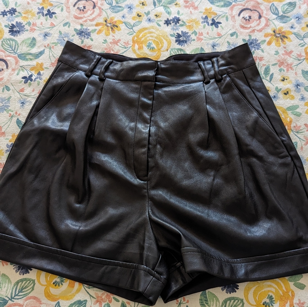Dynamite High Waist Faux Leather Shorts in Black